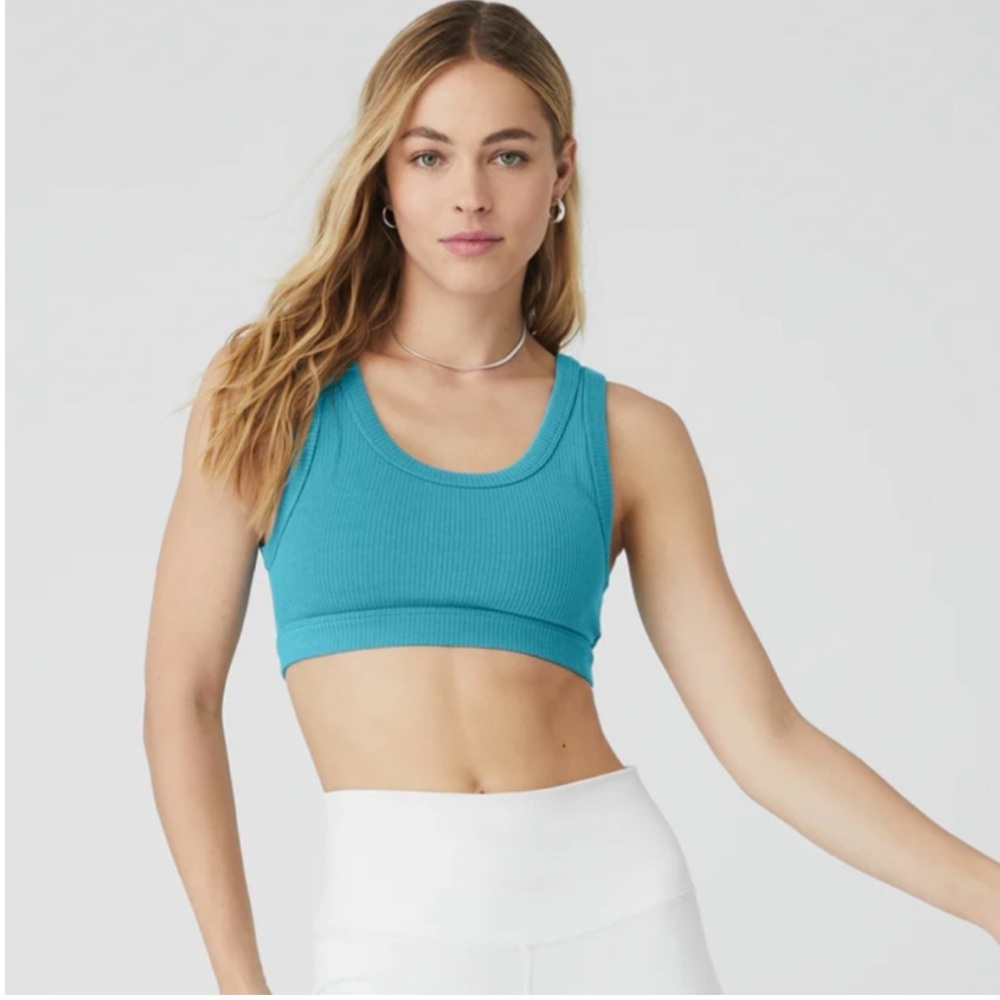 ALO Yoga Wellness Bra in Blue Splash Size Small Ribbed